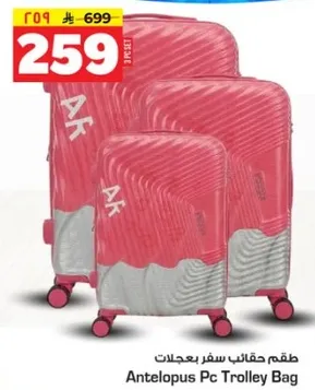 Set of travel bags with wheels.