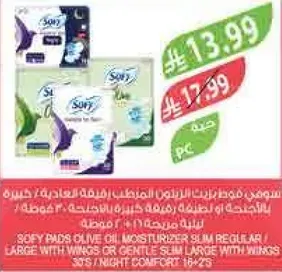 SOFY PADS OLIVE OIL MOISTURIZER Slim Regular Large with Wings or Gentle Slim Large with Wings 30s/Night Comfort 16*23