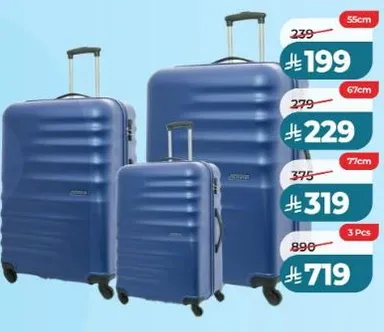Durable and stylish luggage set available in three sizes.