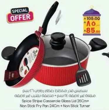 Spice Stripe Casserole Glass Lid 26cm + Non Stick Fry Pan 24cm + Non Stick Turner