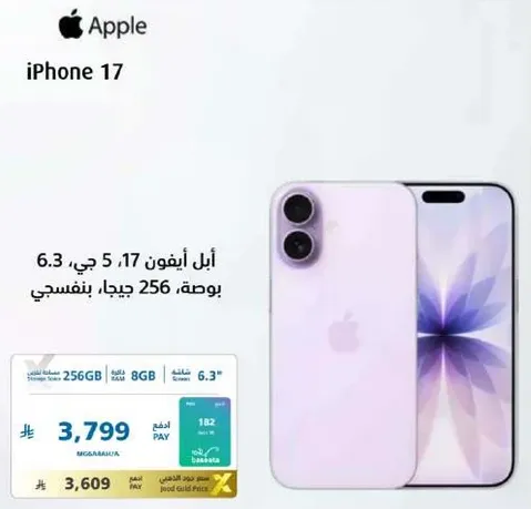 Apple iPhone 17 with 6.3-inch display and 256GB storage.