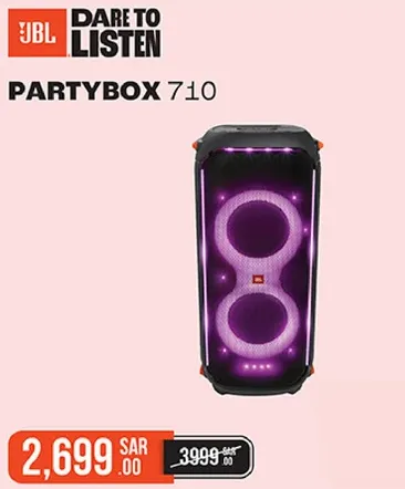 JBL PartyBox 710 with light effects.