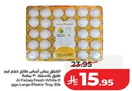 بيض ابيض طازج 30 بيضه في صينيه بلاستيكيه كبيره