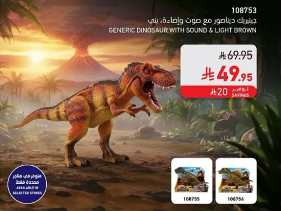 Generic dinosaur with sound and light brown.