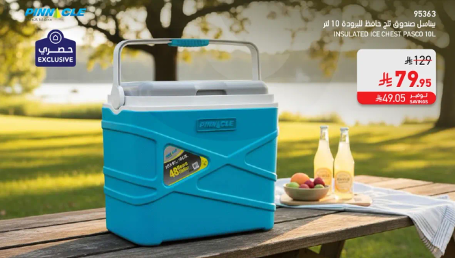 Insulated ice chest with a capacity of 10 liters.