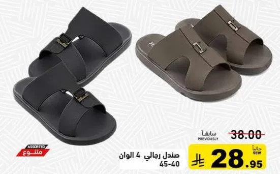 Men's sandals, assorted colors.