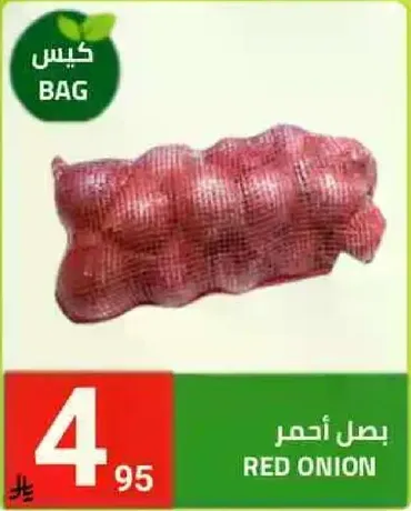 بصل احمر في كيس.