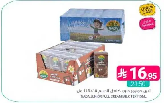 ندي جونيور حليب كامل الدسم 115 مل x 18