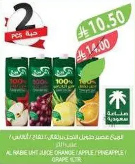 عصير الرابي UHT برتقال / تفاح / اناناس / عنب 1 لتر