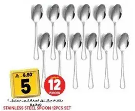 Stainless steel spoon set of 12 pieces.