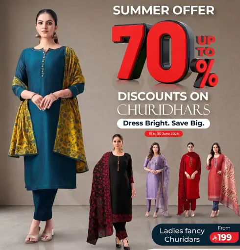 Ladies fancy Churidars with discounts up to 70%.