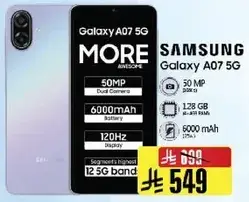 Samsung Galaxy A07 5G, 50MP Camera, 6000mAh Battery.