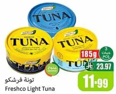 Freshco Light Tuna, 3 cans of 185g