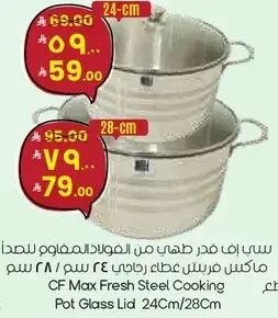 CF Max Fresh Steel Cooking Pot Glass Lid 24Cm/28Cm