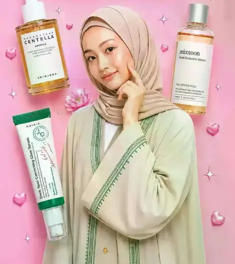 Skin care products with a model.