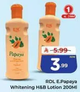 RDL E.Papaya Whitening H&B Lotion 200Ml