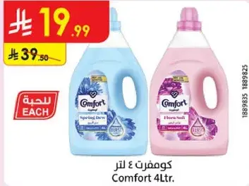 Comfort 4L fabric softener in Spring Dew and Flora Soft.
