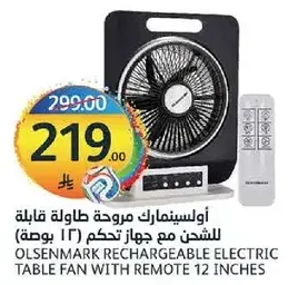 Olsenmark Rechargeable Electric Table Fan with Remote.