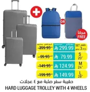 Hard luggage trolley with 4 wheels.