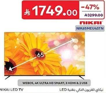 NIKAI LED TV 65 inches, 4K Ultra HD Smart, 3 HDMI & 2 USB