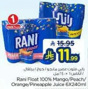 Rani Float 100% Mango/Peach/Orange/Pineapple Juice 6x240ml