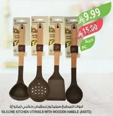 Silicone kitchen utensils with wooden handle (assorted).