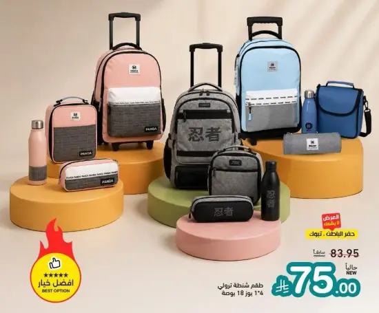 Panda school bag set with water bottle.
