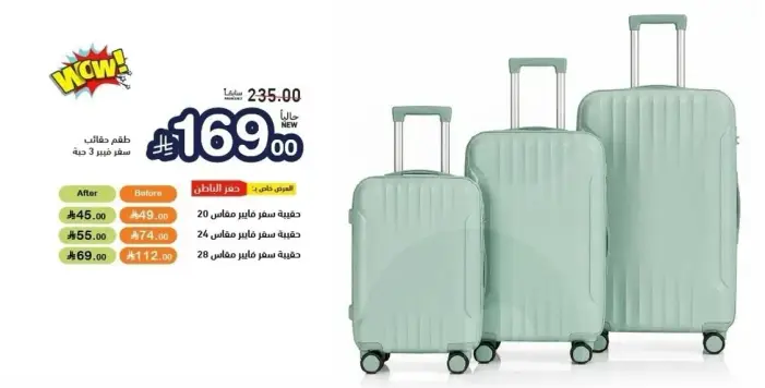 Travel suitcase set in green color.