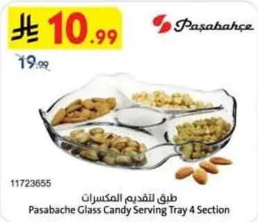 Pasabahce Glass Candy Serving Tray 4 Section