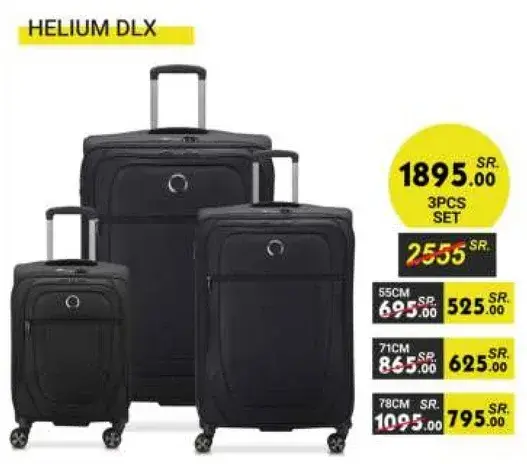 طقم حقايب سفر 3 قطع من Helium DLX باللون الاسود.