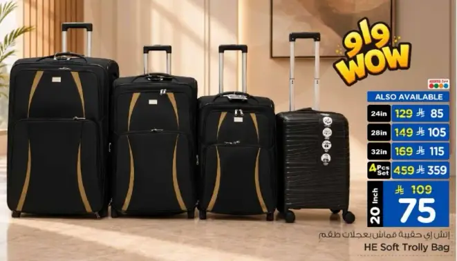 HE Soft Trolly Bag, 20 inch, 4 pieces set.