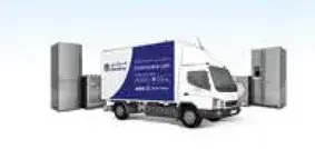 Delivery truck with refrigerators.