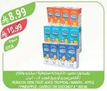 Rubicon 100% Fruit Juice Tropical / Mango - Apple / Pineapple - Carrot or Coconut 200 ml