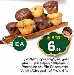 Premium Muffin Chocolate/Vanilla/Chocochip/Fruit 6's