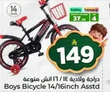 Boys bicycle, 14/16 inch, assorted colors.