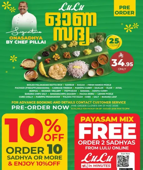 Signature Onasadhya by Chef Pillai, 25 items.