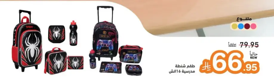 Spider-themed school bag set.