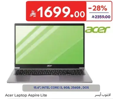 Acer Laptop Aspire Lite 15.6”, Intel Core i3, 8GB, 256GB, DOS