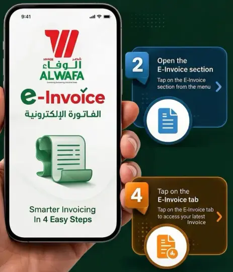 E-Invoice app interface showing steps to access invoices.