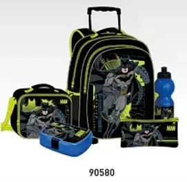 Batman themed backpack set with accessories.