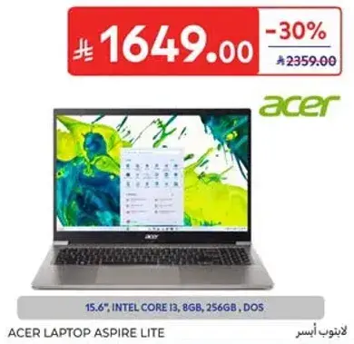لابتوب ايسر اسباير لايت، 15.6 بوصه، انتل كور i3، 8 جيجابايت، 256 جيجابايت
