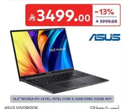 ASUS VivoBook with 16GB RAM, Intel Core i9, 512GB SSD.