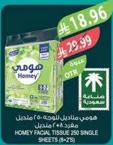 Homey Facial Tissue 250 Single Sheets