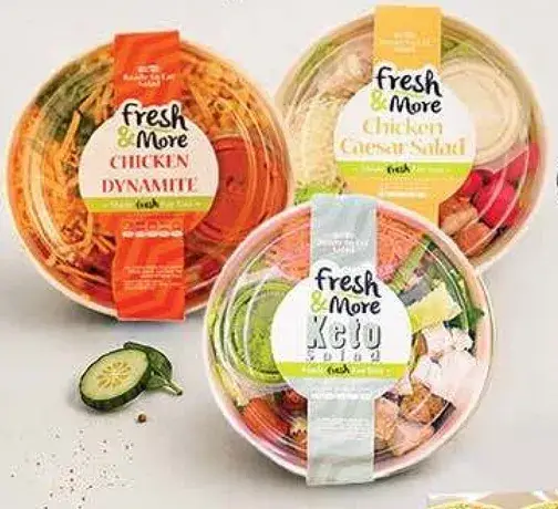 Fresh & More Chicken Dynamite, Chicken Caesar Salad, Keto Salad.