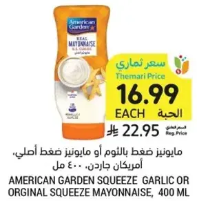 AMERICAN GARDEN SQUEEZE GARLIC OR ORIGINAL MAYONNAISE, 400 ML